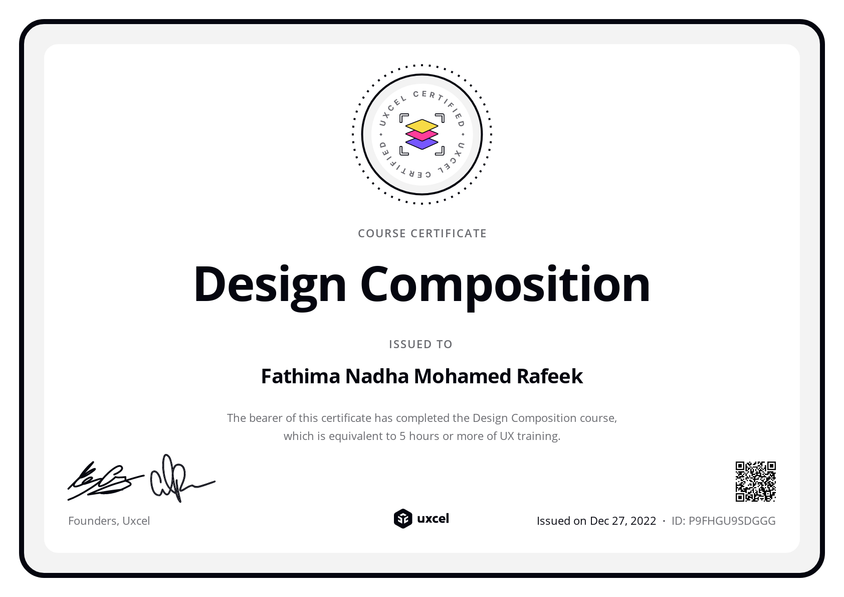 Fathima Nadha Mohamed Rafeek's certificate